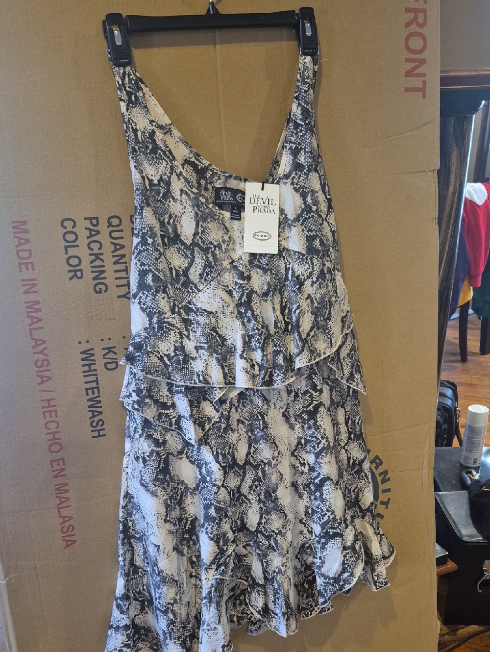 NEW---Black & White Snake-Print Mini Dress